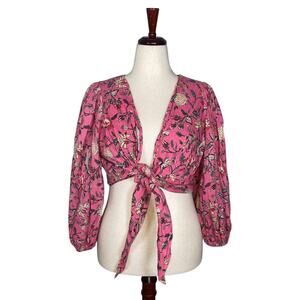 Charina Sarte Pink Floral Tie Front Crop Blouse    Size: L